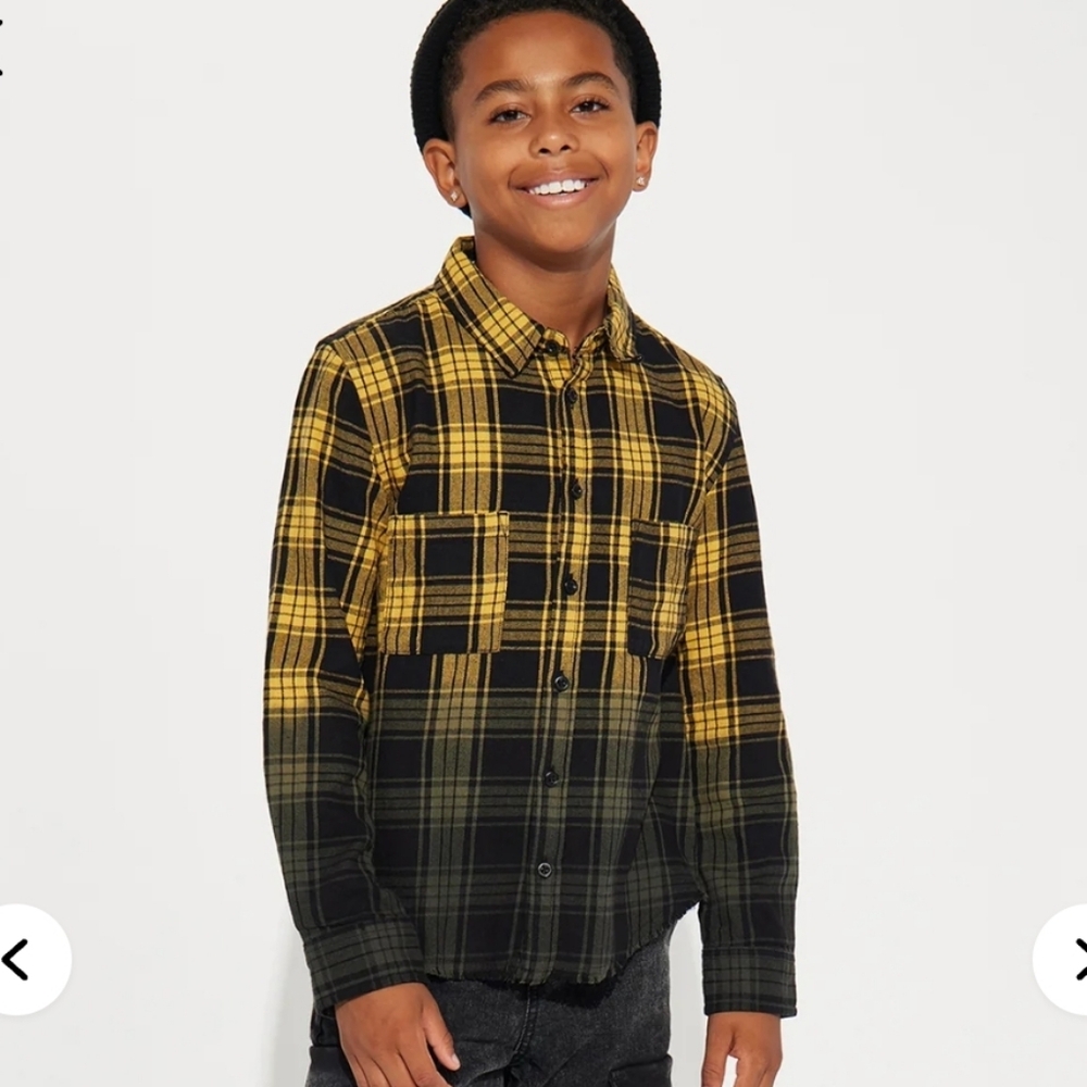 NWT Nova Kids Mini Sunset Dip Dye Flannel Shirt 16/18 Yellow Combo 100% Cotton